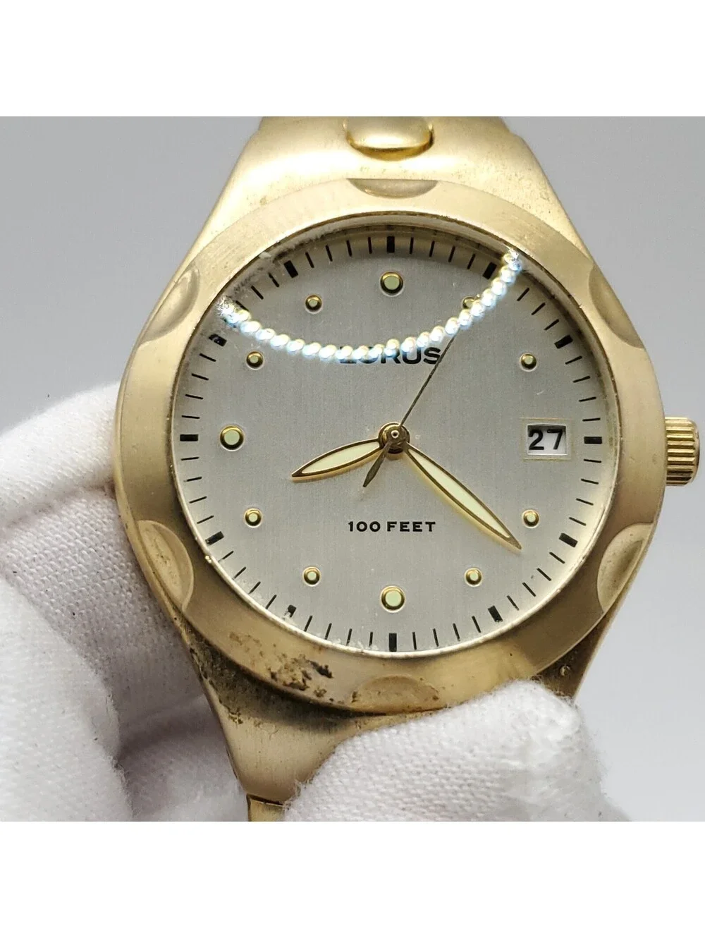 Lorus Diver Style Women Watch New Battery Gold Tone Date Dial 34mm